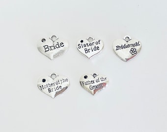 Wedding Charm.  Bride. Bridesmaid. Sister of Bride. Mother of Bride. Father of Groom. 10 / 20 / 30 / 40 / 50 / 100 pcs Family Member Charms.