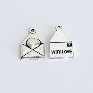 SMALL With Love Charm. 10 / 20 / 30 / 40 / 50 / 100 Pcs Envelope with Heart Charms. Bulk Craft Supplies. Handmade Jewelry Supplies.