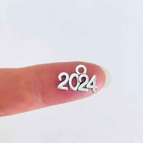 Tiny 2024 Charm. 10 / 20 / 30 / 40 / 50 / 100 pcs Tiny 2024 Year Charms. School of 2024 Pendants. Year Charm. DIY Handmade Jewelry Pendants.