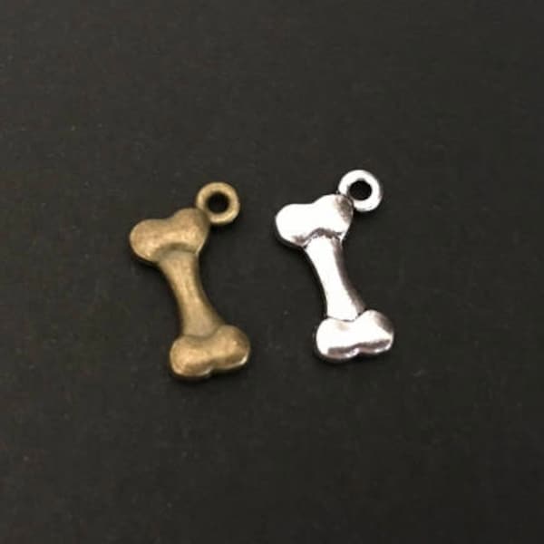 Tiny Dog Bone Charm. Lot of 10 / 20 / 30 / 40 / 50 / 100 PCS Dog Bone Charms. Antique Bronze or Silver Tone. Handmade Craft Supplies.