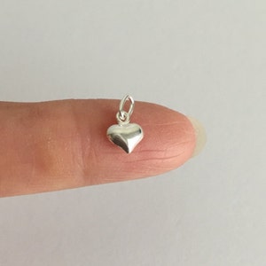 TINY Sterling Silver Puff Heart Charm. 925 Sterling Silver Heart. Small Puffy Heart Charm. Handmade Jewelry Supplies. Handcrafted Supplies.