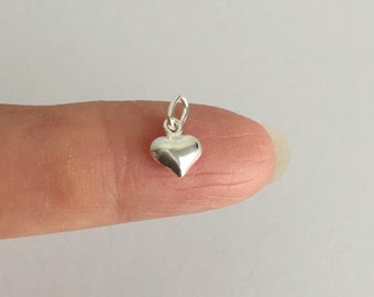 TINY Sterling Silver Puff Heart Charm. 925 Sterling Silver Heart. Small Puffy Heart Charm. Handmade Jewelry Supplies. Handcrafted Supplies.