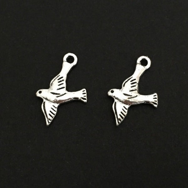 Dove Charm.  Lot of 10 / 20 / 30 / 40 / 50 / 100 PCS Silver Tone Tiny 2-sided Dove Pendants. Handmade Jewelry Pendants. Craft Supplies.