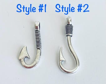Large Fish Anchor Hook Pendant. Antique Silver Tone Fish Hook Charm. Fish Hook Charm. Nautical. Hope. Strength Charm. Handmade DIY Supplies.