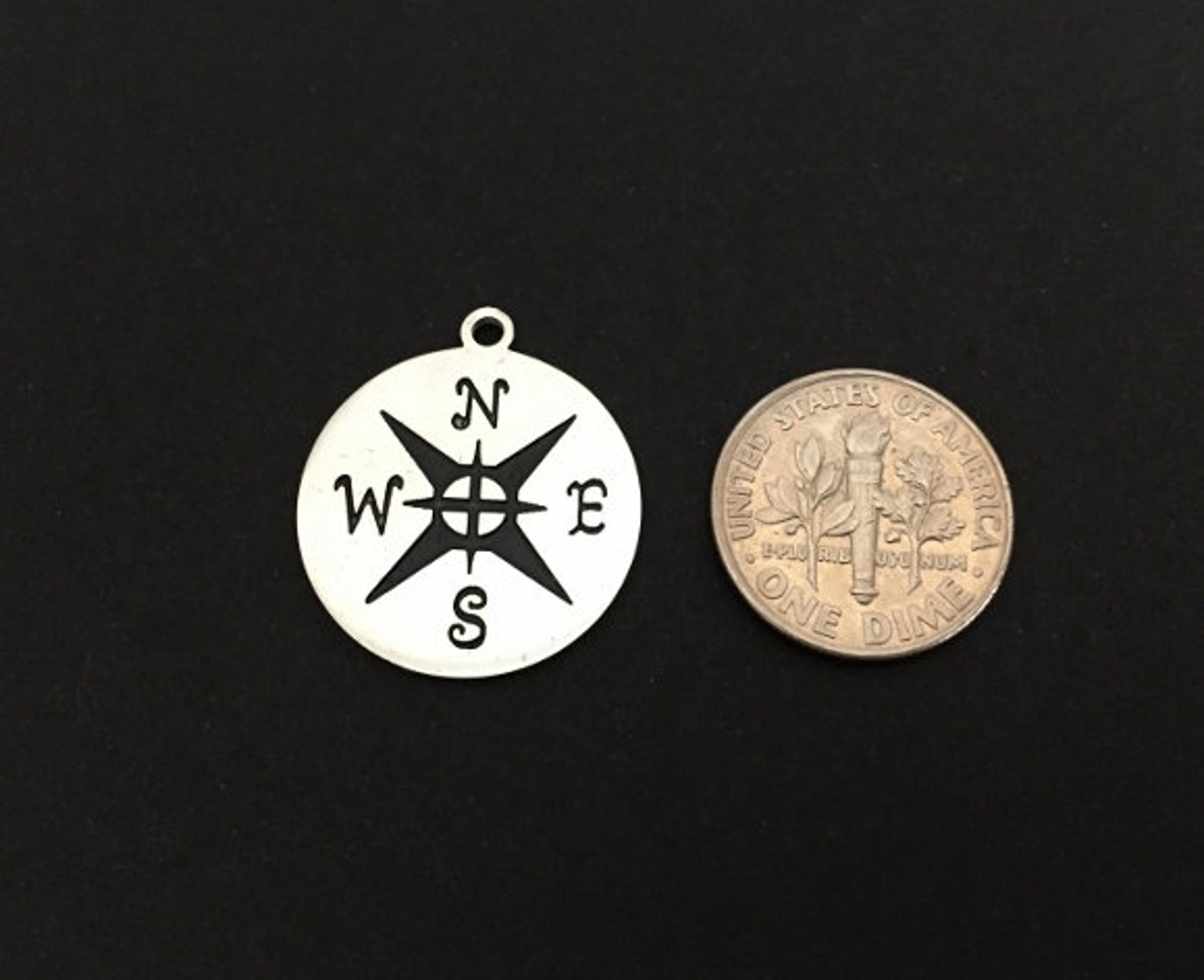 Stainless Steel Compass Pendant. 20MM Silver Compass Charm. - Etsy