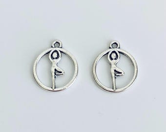 Yoga Charm.  Lot of 10 / 20 / 30 / 40 / 50 / 100 PCS Silver Tone Yoga Charms. Handmade Jewelry Pendants. Craft Supplies.