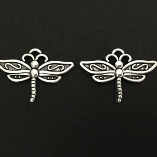 Small Dragonfly Charm.  Lot of 10 / 20 / 30 / 40 / 50 / 100 PCS Silver Tone Dragonfly Pendants. Handmade Jewelry Pendants. Craft Supplies.