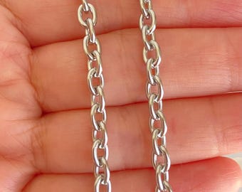 4.5x6mm Shiny Stainless Steel Oval Chain by Foot • Silver Tone Jewelry Chain • Bulk Chain for DIY Jewelry Making