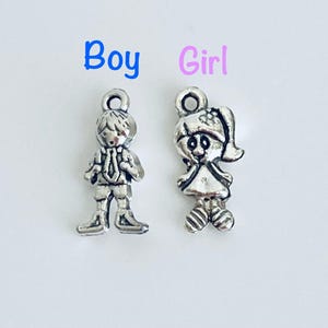 Tiny Antique Silver Finished BOY or Girl Charms. Base Metal Small Person Figure Charms. Small Man or Woman Figurine Charms. Family Charms.