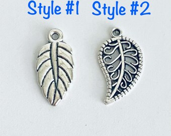 Base Metal Leaf Charm.  Lot of 10 / 20 / 30 / 40 / 50 / 100 PCS Antique Silver Tone Filigree Leaf Charms. Handmade Jewelry Craft Supplies.