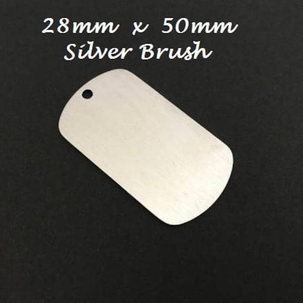 28MM x 50MM Silver Brushed Dog Tag. Stainless Steel Blanks. Lot of 1 / 5 / 10 / 20 / 30 / 40 / 50 pcs Hand Stamping Blanks. Personalized Tag