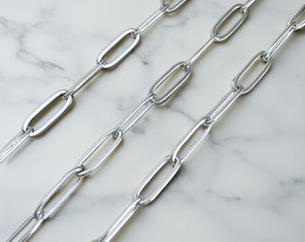 4x12mm Stainless Steel Paperclip Chain by the Foot • Minimalist Paperclip Chain for Jewelry Making • Hypoallergenic Tarnish Resistant Chain