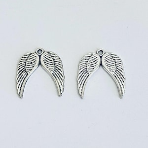 Silver Tone Angel Wings Charm. Bulk Guardian Angel Wings Pendants. Rememberance. Memorial. Protection Pendant. DIY Handmade Jewelry Supplies