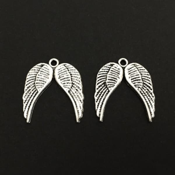 Angel Wings Charm. Lot of 10 / 20 / 30 / 40 / 50 / 100 PCS Silver Tone Angel Wings Pendants. Handmade DIY Craft Supplies. Angel Wing Style 5