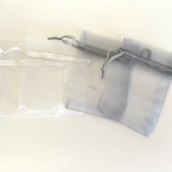 Small Sheer Jewelry Pouches. White or Light Gray Jewelry Bags. Handmade Jewelry Packing Supplies. Small Sheer Pouches.Small Party Favor Bags