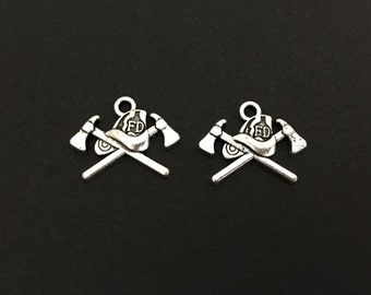 Fire Department Charm. Lot of 10 / 20 / 30 / 40 / 50 / 100 PCS Silver Tone Fireman Charms. Handmade Jewelry Supplies. DIY Craft Supplies.