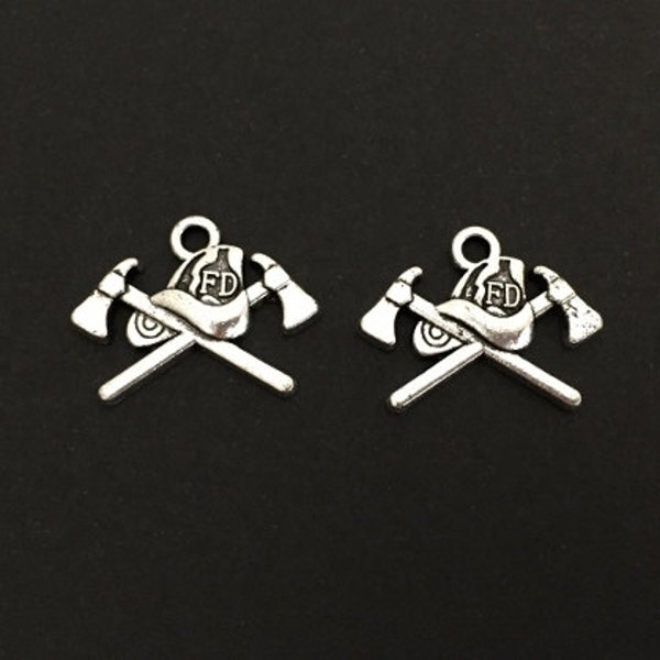 Fire Department Charm. Lot of 10 / 20 / 30 / 40 / 50 / 100 PCS Silver Tone Fireman Charms. Handmade Jewelry Supplies. DIY Craft Supplies.