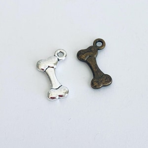 Tiny Dog Bone Charm. Lot of 10 / 20 / 30 / 40 / 50 / 100 PCS Dog Bone Charms. Antique Bronze or Silver Tone. Handmade Craft Supplies.