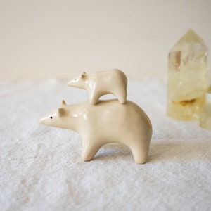 Handmade Ceramic Mom and Baby Polar Bear Figurines