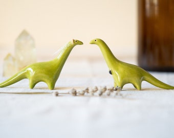 Handmade Ceramic Dinosaur Couple Cake Toppers