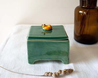 Handmade Ceramic Box with Sleeping Fox