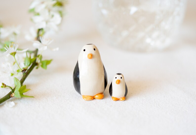 Handmade Ceramic Mama and Baby Penguin image 3