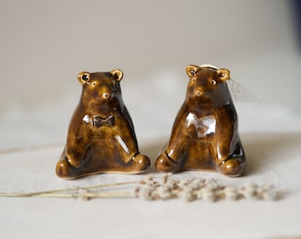 Handmade Ceramic Bear Couple Cake Toppers