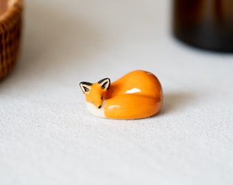 Handmade Ceramic Sleeping Fox Figurine