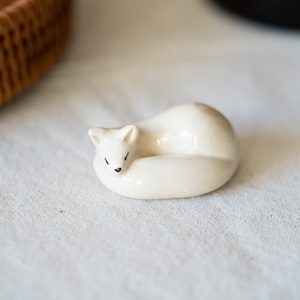 Handmade Ceramic Sleeping Arctic Fox Figurine