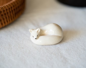 Handmade Ceramic Sleeping Arctic Fox Figurine