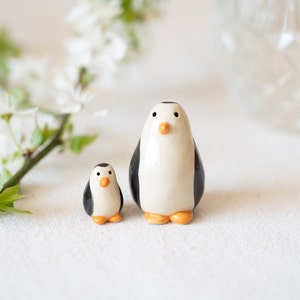 Handmade Ceramic Mama and Baby Penguin image 1