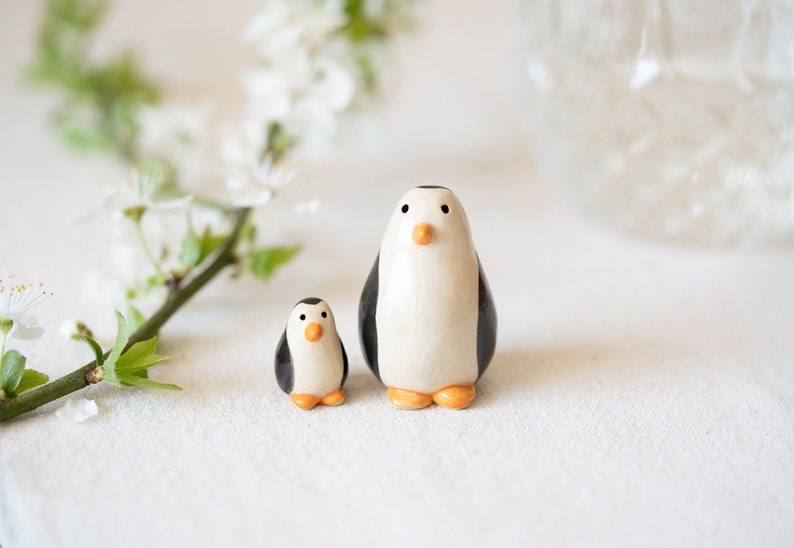 Handmade Ceramic Mama and Baby Penguin image 1