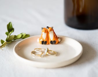 Handmade Ceramic Dish with Fox Couples