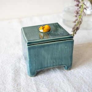 Handmade Ceramic Box with Sleeping Fox Figure
