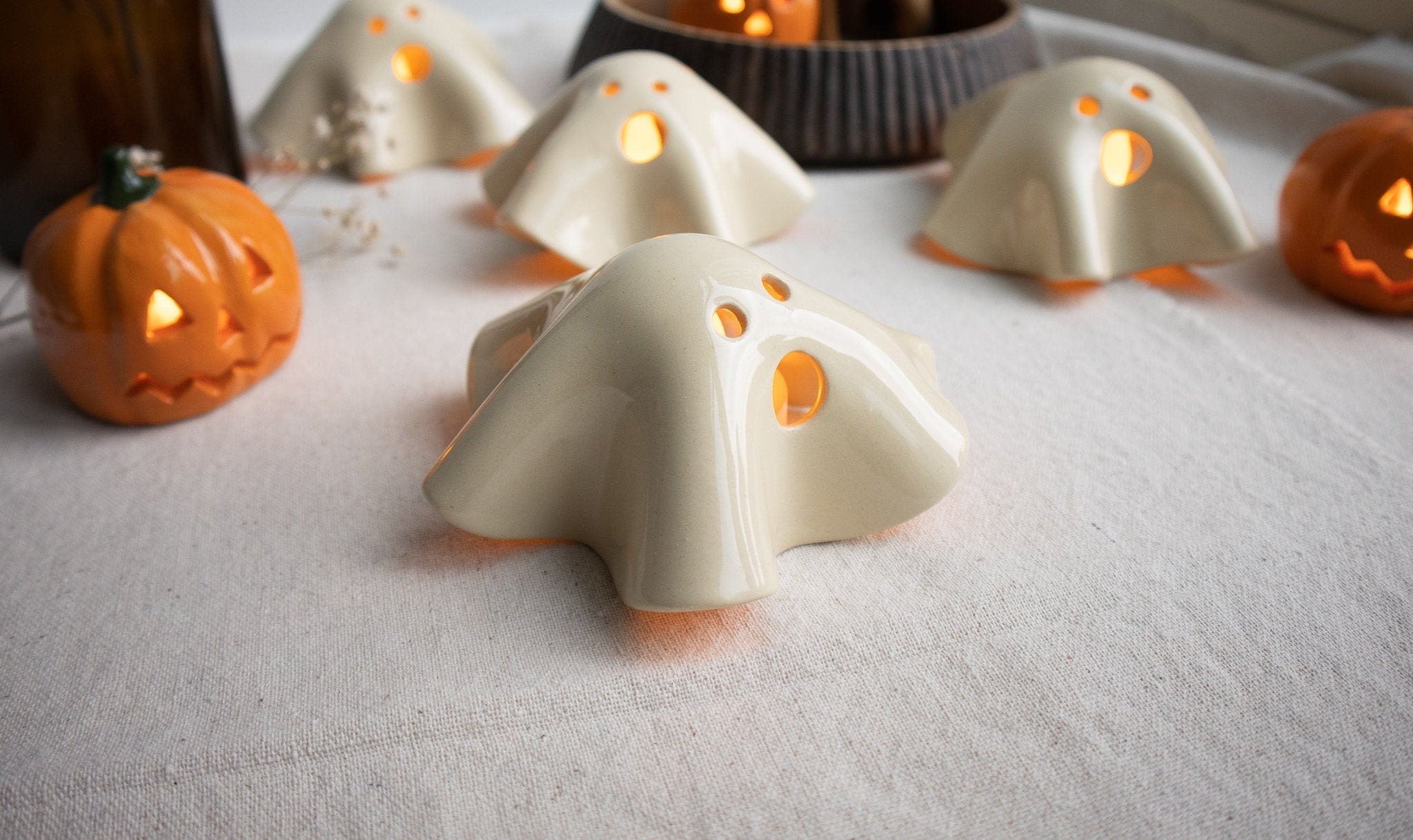 Handmade Ceramic Ghost Tea Light Holder