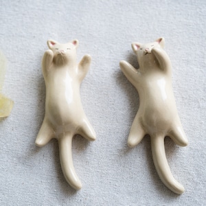 Handmade Ceramic Set of Two Sleeping Cat Figurines