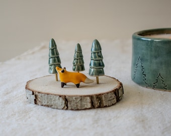 Handmade Ceramic Fox Under Trees