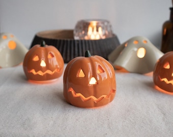 Handmade Ceramic Halloween Pumpkin Tea Light Holder