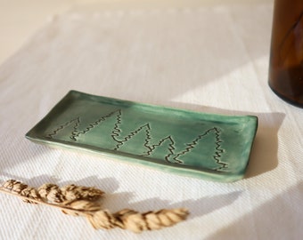 Handmade Ceramic Dish with Pine Trees