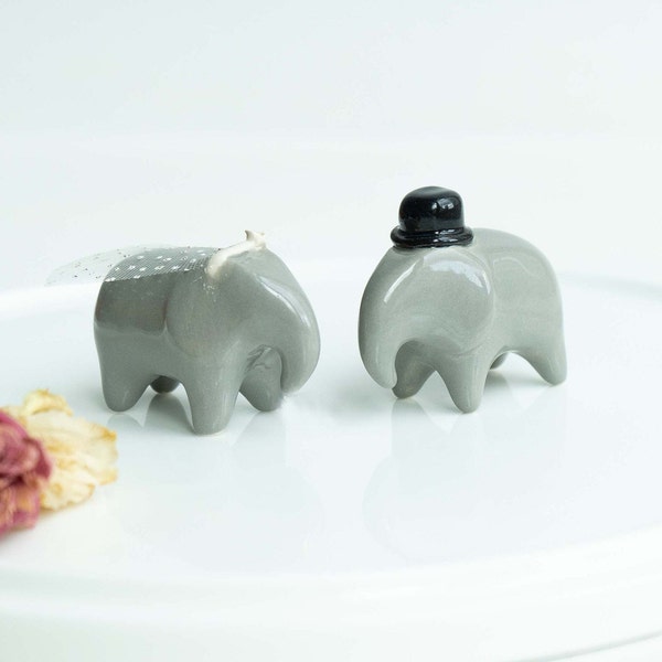 Handmade Ceramic Elephant Couple Cake Toppers
