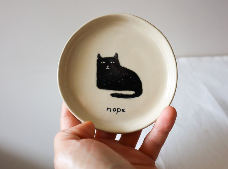 Handmade Ceramic Dish with Grumpy Cat image 2