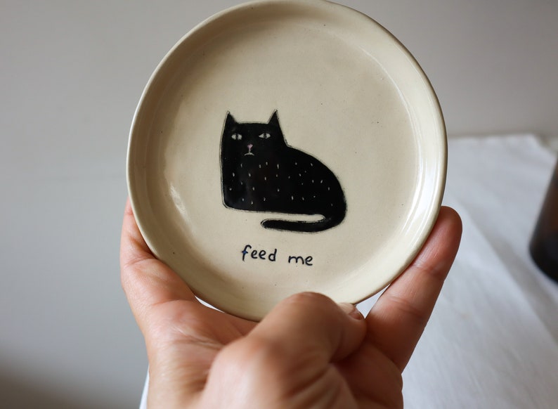 Handmade Ceramic Dish with Grumpy Cat image 1