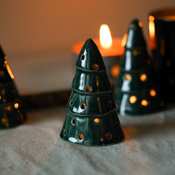 Handmade Green Christmas Tree Tea Light Holder