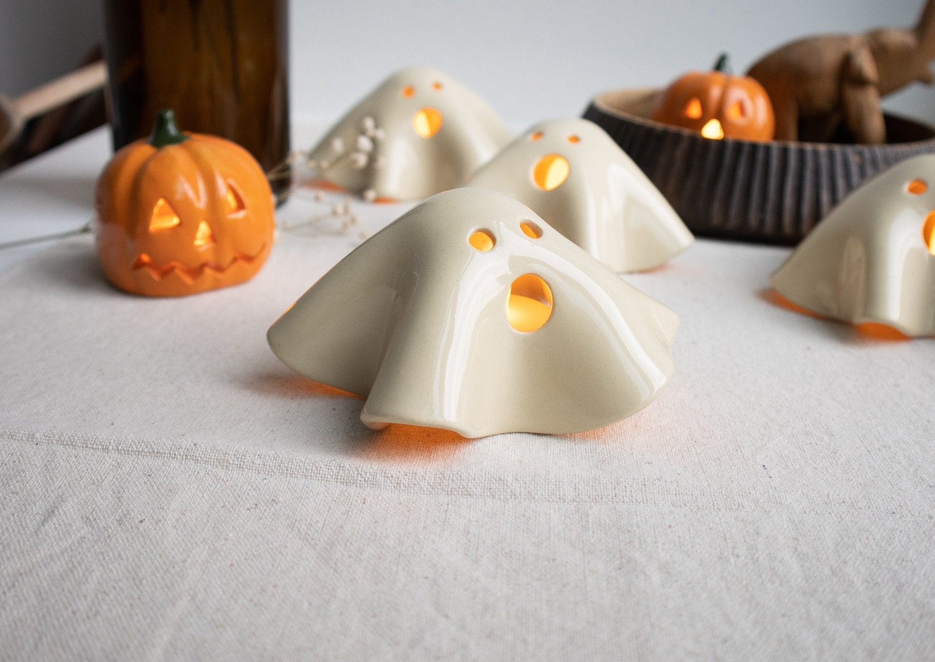 Handmade Ceramic Ghost Tea Light Holder