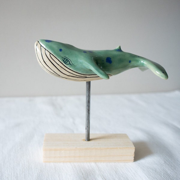 Handmade Ceramic Blue Whale Figurine