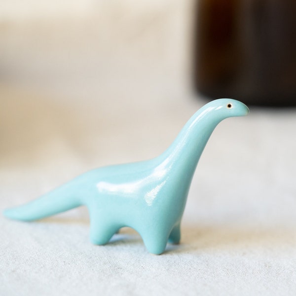 Handmade Ceramic Blue Dinosaur Figurine