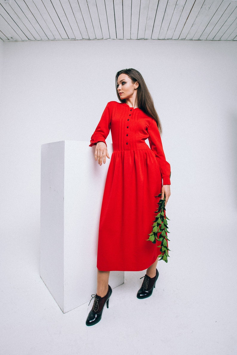 red wool dress