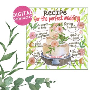 Receita para o pôster de casamento perfeito | Mesa de casamento| Cartão de casamento engraçado | Presente de despedida de solteira | Cartão de despedida de solteira | Cartão de noiva