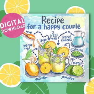 Receita para um casal feliz| Receita de limonada| Placa de barraca de limonada| Presente de 1º aniversário| Arte de parede de cozinha| Eu sou seu| Coisas de casal| Eu disse sim