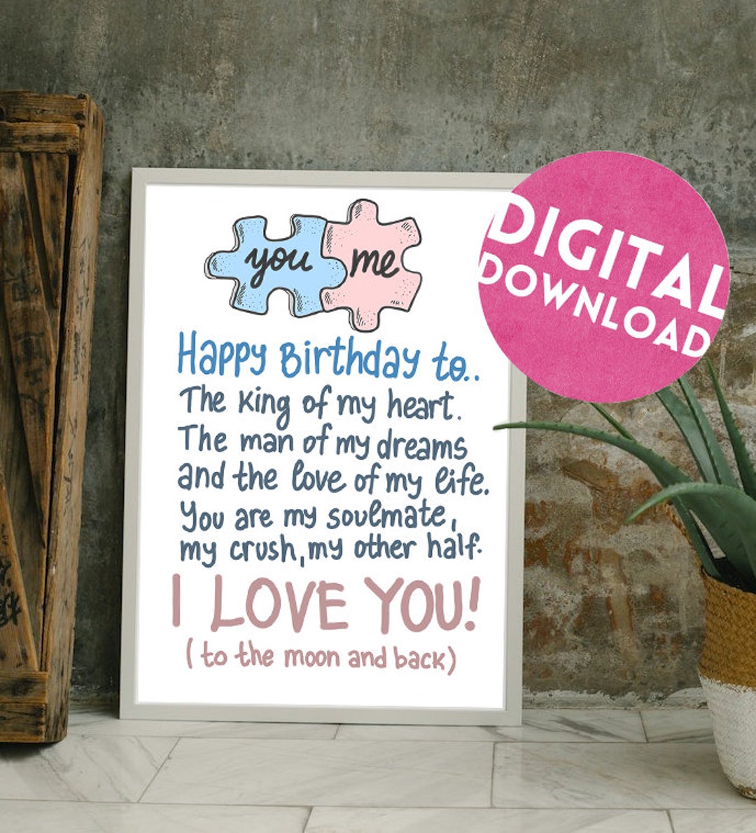 ❤️HAPPY FOR YOU❤️ 3セット Husband Birthday Card: Romantic Puzzle Design (digital Download